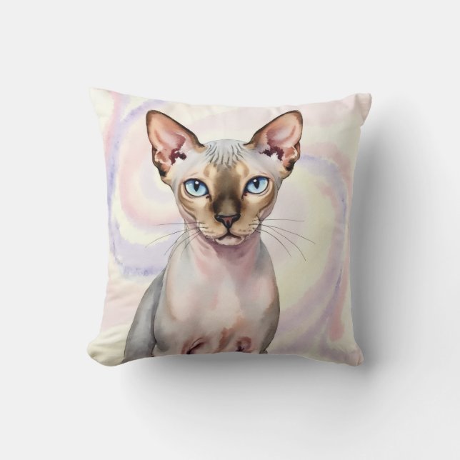Coussin Art de tourbillon de marbre à l'aquarelle de chat  (Recto)