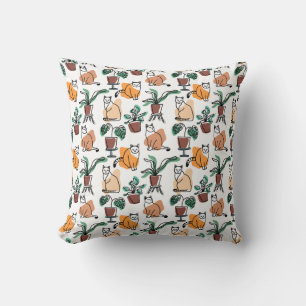 Coussin Art de trait dessin chats et fleurs