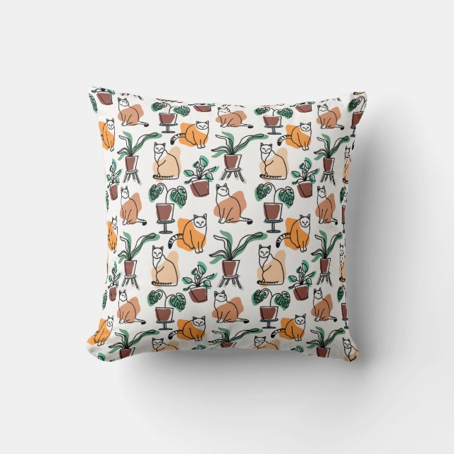 Coussin Art de trait dessin chats et fleurs (Recto)