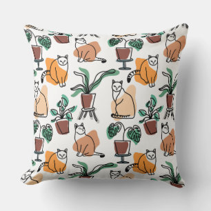 Coussin Art de trait dessin chats et fleurs