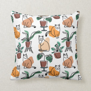 Coussin Art de trait dessin chats et fleurs