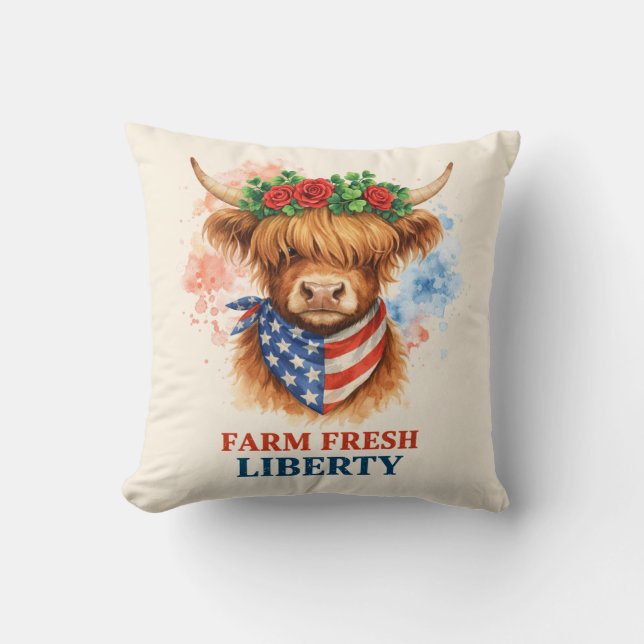 Coussin Art de vache Highland Liberty fraîche de la ferme  (Recto)