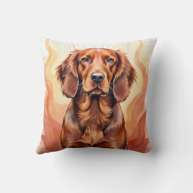 Coussin Art de vague de flamme d'aquarelle Setter Rouge Ir (Verso)