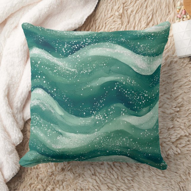 Coussin Art de vague d'océan à l'aquarelle sarcelle apaisa (Couverture)