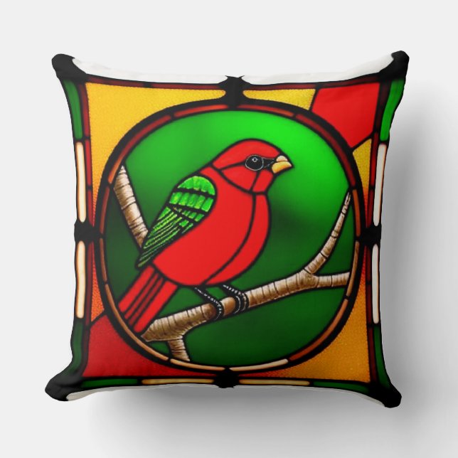 Coussin Art de vitrail d'oiseau Décor floral (Recto)