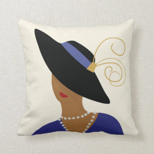 Coussin Art déco 1930, femme en plaque de mode en Casquet