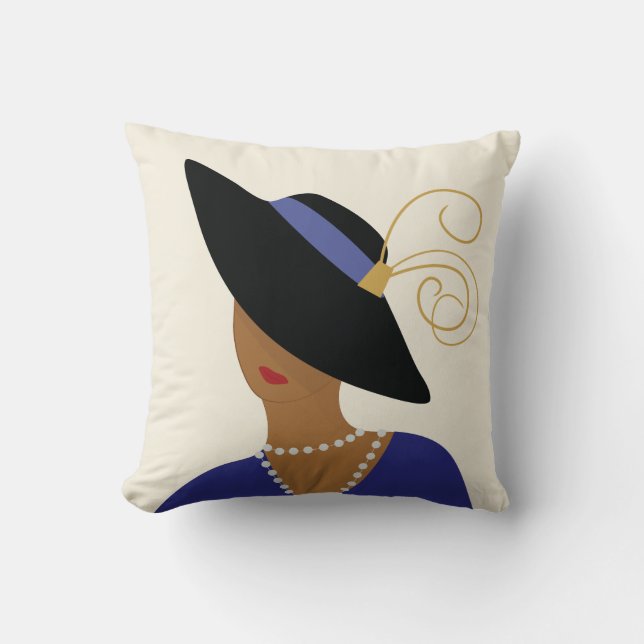 Coussin Art déco 1930, femme en plaque de mode en Casquett (Recto)