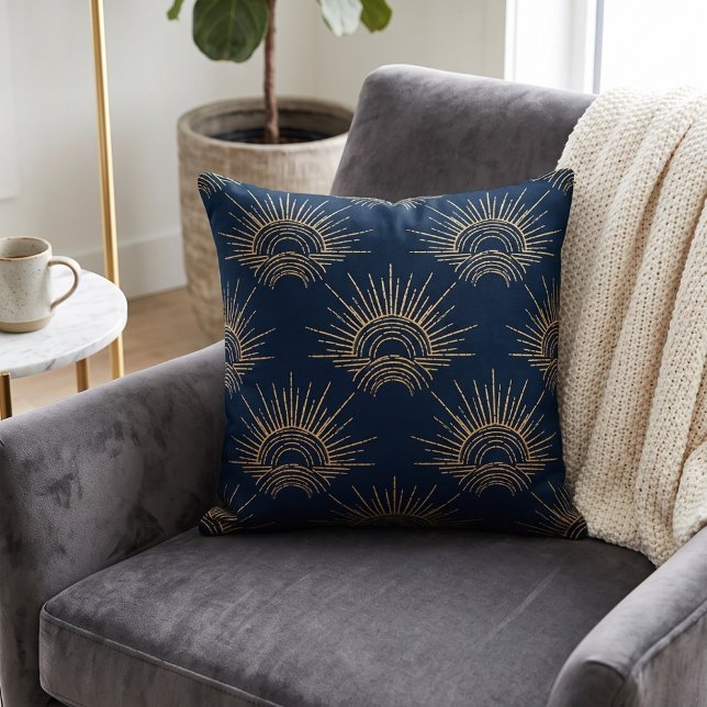Coussin Art Déco Alabere | Couronne Arc Bleu Minuit (Lifestyle Shot)
