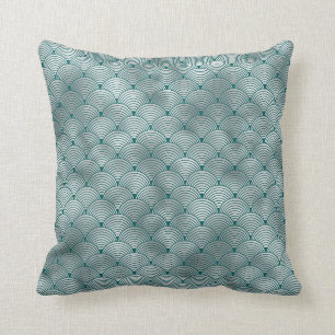 Coussin Art Déco Argent Turquoise Contemporain