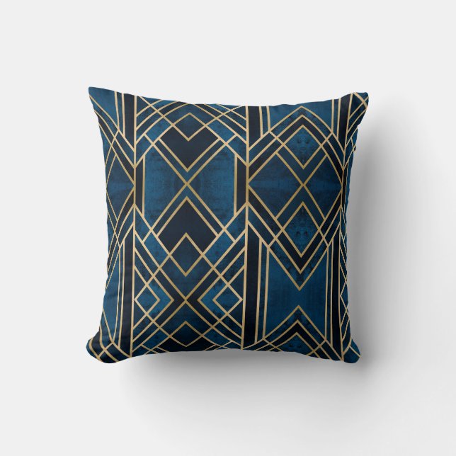 Coussin - Art Déco bleu et or miroir (Recto)