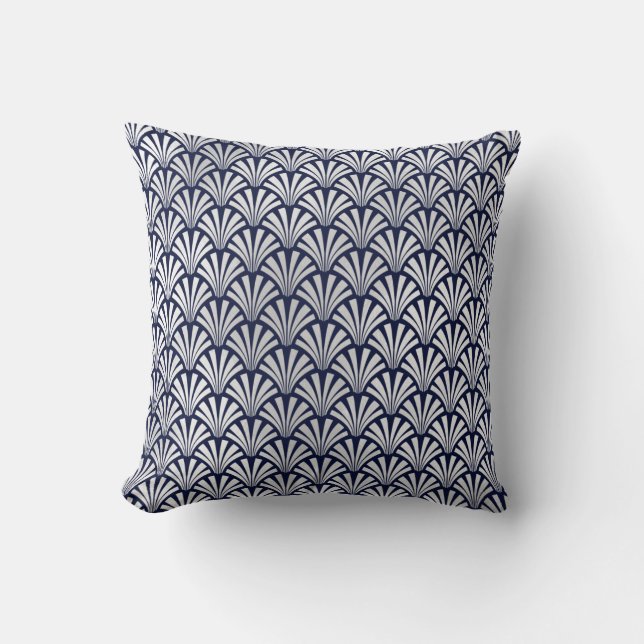Coussin Art Déco Blue Navy Argent Gris Balances Coques (Recto)