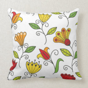 Coussin Art Déco coloré Grand Fleur Blanc Arrière - plan