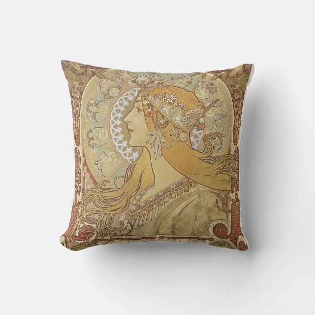 Coussin Art déco d'Alphonse Mucha (Recto)