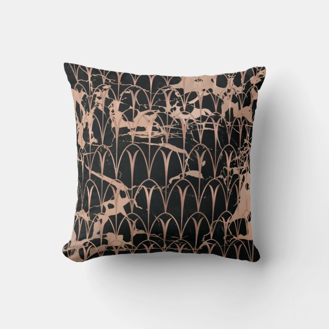 Coussin Art Déco Échelles Géométrie Rose noir Marbre or (Recto)