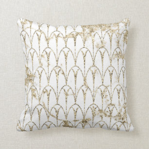 Coussin Art Déco Escaliers Géométrie Blanc Faux Marbre Or
