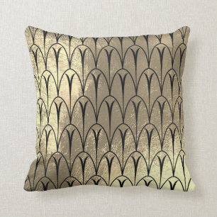 Coussin Art Déco Faux Sepia Black Gold Scales Coques