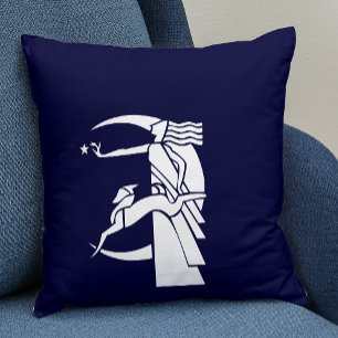Coussin Art déco femme, chien et lune