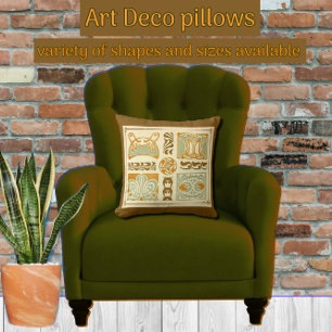 Coussin Art Déco Floral Abstrait avec Sage Vert et Or