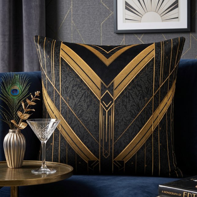 Coussin Art Déco Gatsby noir et or (Créateur téléchargé)