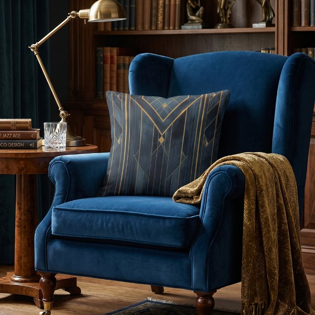 Coussin Art Déco Géométrique Or et Nuit (Créateur téléchargé)