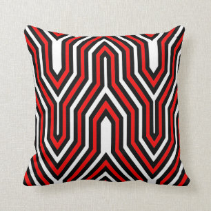 Coussin Art déco géométrique - rouge, noir et blanc