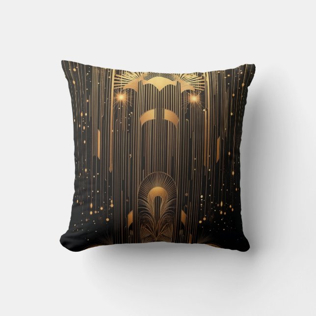 Coussin Art Deco Gold Rain Egyptian Art Black 15 x 15 (Recto)