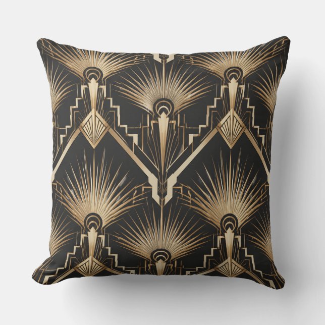 Coussin Art Deco Gold Sunburst Throw Pillow  (Recto)