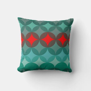 Coussin art déco inspiré turquoise & rouge abstrait