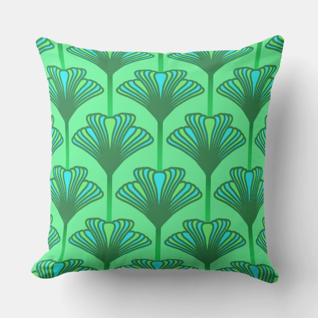 Coussin Art Déco Lily, Jade Green et Turquoise (Recto)
