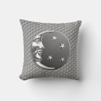 Coussin Art Déco Lune et étoiles - gris / gris et argent