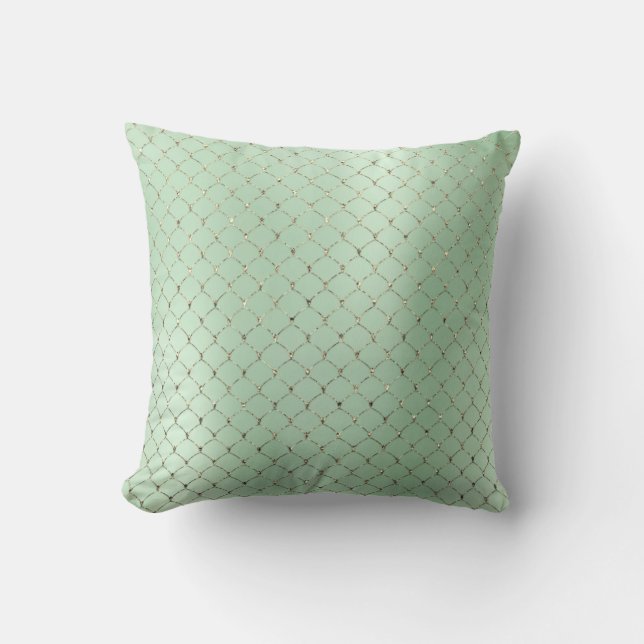 Coussin Art Déco Mint Green Gold Scales Sirène (Recto)