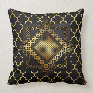 Coussin Art Déco moderne Or noir doré Géométrique