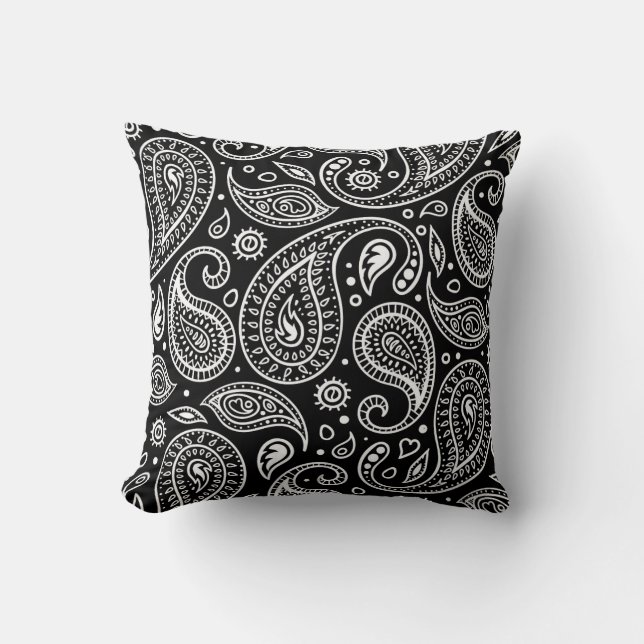 Coussin Art Déco Motif floral noir et blanc (Recto)