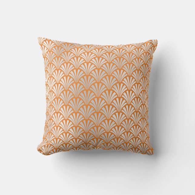 Coussin Art Déco Orange Pêche Argent Gris Balances Coques (Recto)