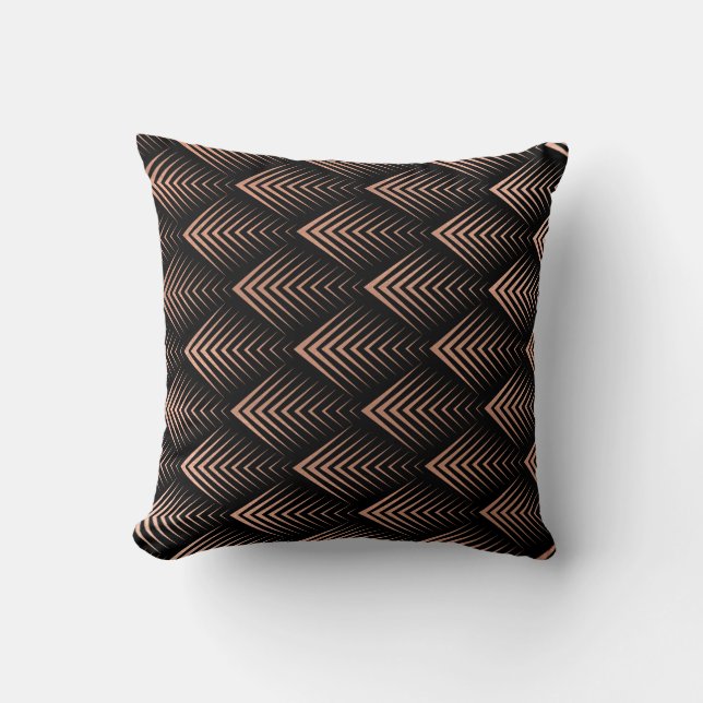 Coussin Art Déco Rose Dieu Cuivre noir géométrique Tribal (Recto)