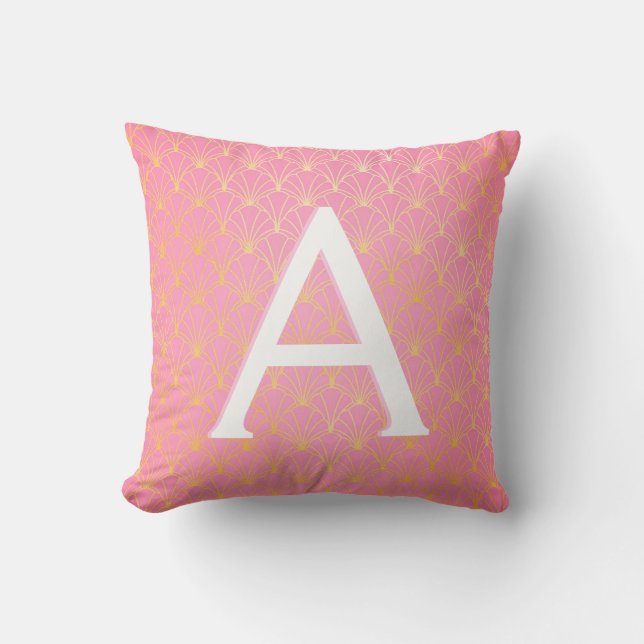 Coussin Art déco rose et or Monogramme Accent initial (Recto)