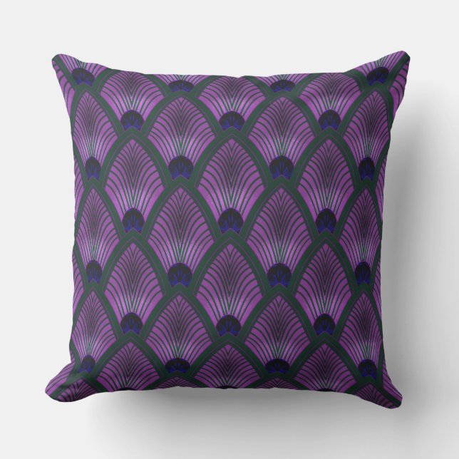 Coussin Art Deco Sunburst Fan in Metallic Purple (Recto)