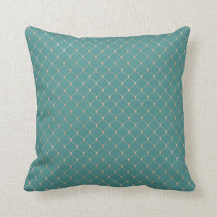Coussin Art Déco Turquoise Élégant Rose Or Écaille Sirène