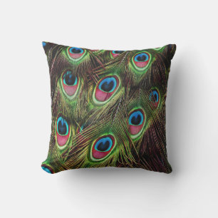 Coussin art déco vert sarcelle turquoise plume de paon