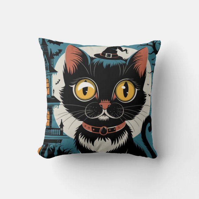 Coussin Art Déco vintage Chat noir 3os (Recto)
