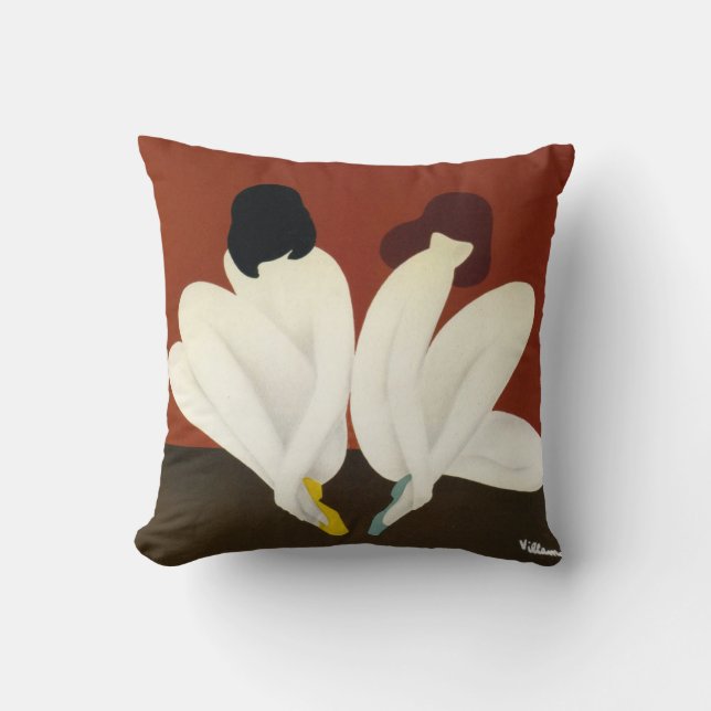 Coussin Art déco vintage Villemot/Lotus Bally (Recto)