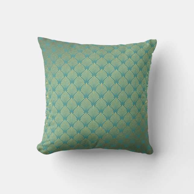 Coussin Art Déco Yacht Club Mint Green Golden Seashs (Recto)