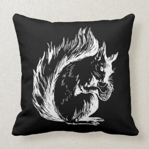 Coussin Art d'écureuil noir et blanc