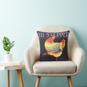 Coussin Art d'étiquette de caisse de fruits vintage, Hi St