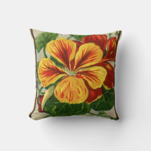 Coussin Art d'étiquette de paquet de graines vintage, fleu