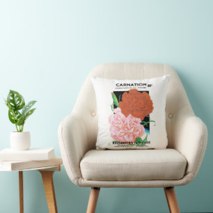 Coussin Art d'étiquette de paquet de graines vintage, fleu