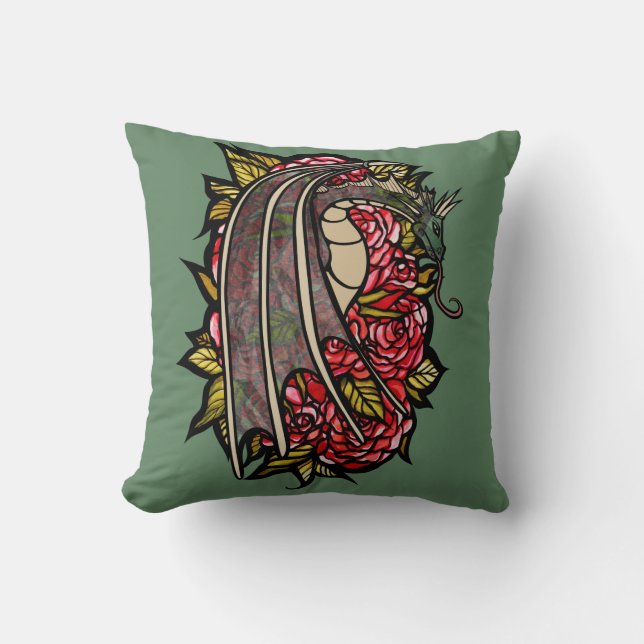 Coussin Art Dragon Roses Rouge (Recto)