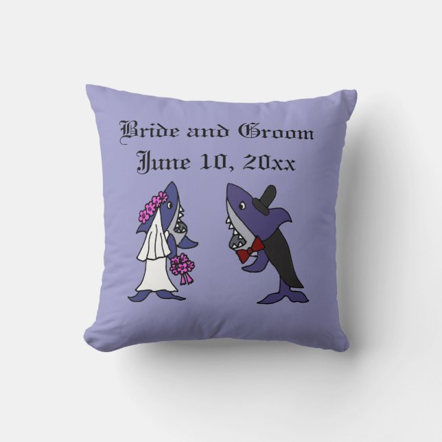 Coussin Art drôle de mariage de jeunes mariés de requin (Recto)