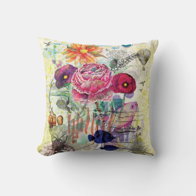 Coussin Art du collage multimédia fantaisiste (Recto)