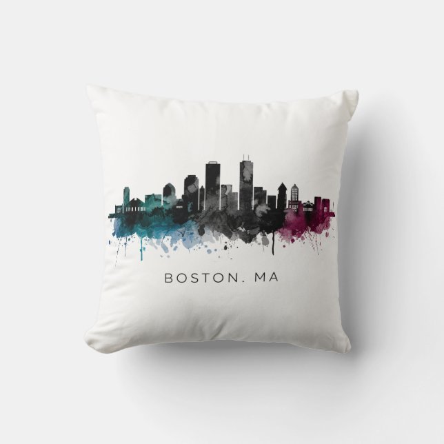 Coussin Art du Massachusetts | Aquarelle de la skyline de  (Recto)